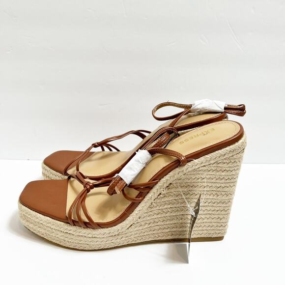 EXPRESS STRAPPY WEDGE SQUARE TOE WOMEN SANDALS COGNAC SIZE 9 BRAND NEW - Picture 5 of 5